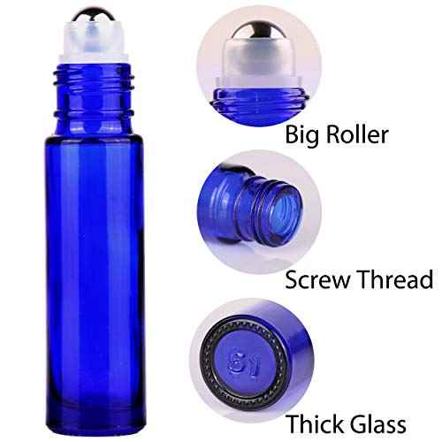 inice 4 Pack Essential Oil Roller Bottles 10ml Cobalt Blue Glass Bottles Stainless Steel Roll On Ball Applicator for Daily Care