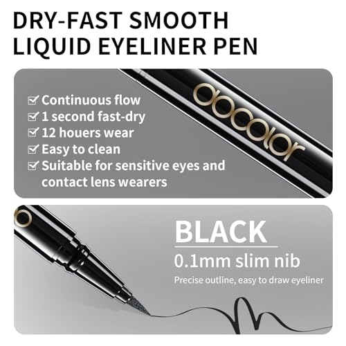 docolor Waterproof Eyeliner Pen Super Slim Precise All Day Eye Liner Gel (Black & Blue, 2PCS)