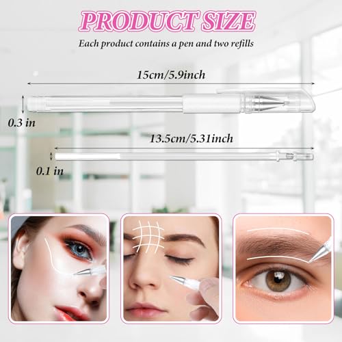 Eyebrow Microblading Marker Pen, 4 Pcs Brow Mapping Pens with with 8 Replacement Refills, Makeup Tattoo Skin Marker Pen, Brow Lamination Supplies for Eyebrow Lip Skin(White)