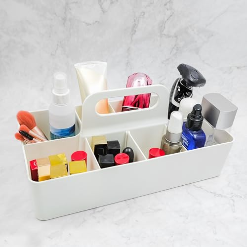 New Plastic Portable Makeup Organizer Caddy Tote Divided Basket Bin with Handle, DIY Divider, 8 Compartments - Office Supplies Organizer -White