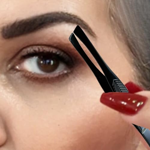 Premium Slant Tip Stainless Steel Tweezers for Eyebrows — Ribbed Grip, Professional Facial Hair Removal