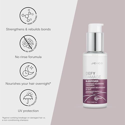Joico Defy Damage Sleepover Overnight Nourishing Treatment | Instantly Softens & Smooths | Strengthen Bonds | Reduce Breakage & Split Ends | No Rinse Formula | With Arginine & Keratin