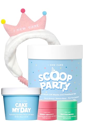 I DEW CARE Wash-off Masks with Headband Set - Scoop Party | With Hyaluronic Acid, Gift Set, Skincare Essentials, Wash-off Face Masks, Crown, Moisturizing, Hydrating, Soothing