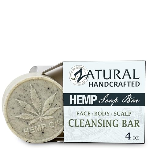 Zatural 100% Natural Hemp Bar Soap | Gentle Cleansing & Moisturizing Body Soap with Pure Botanical Ingredients | Rich Lather Formula (1 Bar)