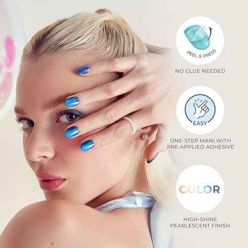 KISS colorFX by imPRESS Press On Nails , ¡®Floating¡¯, Solid Red with Pearlescent Finish, Short Oval, IMPROVED adhesive, Includes 30 Fake Nails, Prep Pad, 1 Manicure Stick, 1 Mini Nail File