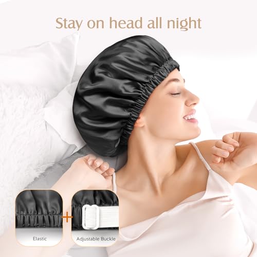 YFONG Double Layer Silk Sleep Cap for Women - 22 Momme Mulberry Satin Bonnet with Adjustable Elastic, Reduces Frizz & Keeps Hairstyle