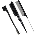 Black 3-Piece Hair Edge Brush and Comb Set - Detangling & Styling Tools