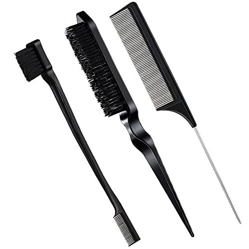 Black 3-Piece Hair Edge Brush and Comb Set - Detangling & Styling Tools