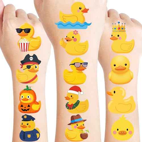 52 PCS Rubber Duck Temporary Tattoos for Kids, Yellow Duck Themed Tattoos for Birthday Party Supplies Party Favors Super Cute Tattoo Stickers for Kids Boys Girls Party Bag Filler Accessories Pool
