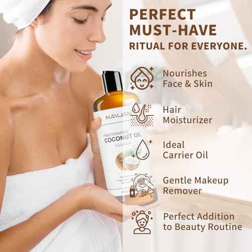 MAYJAM Organic Fractionated Coconut Oils Liquid 16oz, 100% Pure & Natural USDA Certified Cold Pressed Coconut Carrier Oil for Face Skin & Hair Moisturizing, Body Massage Oil for Essential Oils Mixing