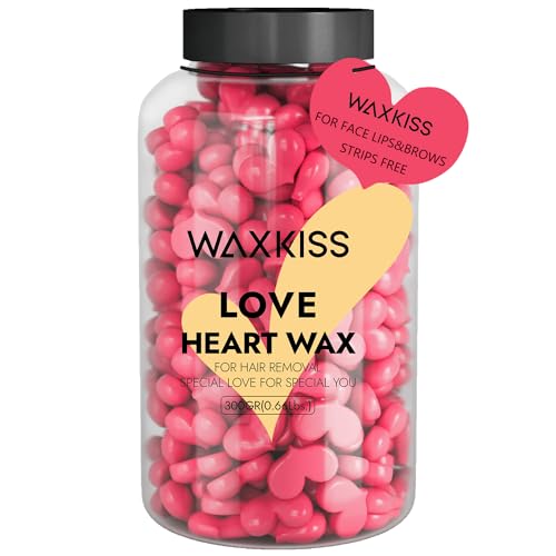 Waxkiss Love Heart Wax Beads for Hair Removal, 10.6 Oz Jar, Professional Hard Wax for Sensitive Skin, Unisex Facial Waxing Product for Brows And Lips (Cactus Blossom)