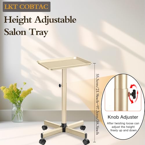 Adjustable Height Salon Rolling Tray with Wheels | Gold