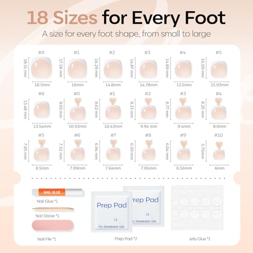 Modelones Short Square Press On Toenails - Nude French Tip Kit (36 Pcs)