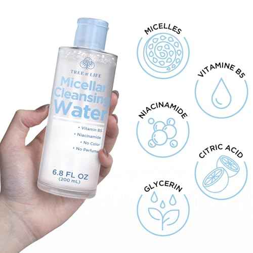 Tree of Life Beauty Micellar Cleansing Water (6.8fl oz) - Micellar Water Makeup Remover with Niacinamide, Vitamin B5, Glycerin - Eye Makeup Remover Liquid, No Rinse Needed