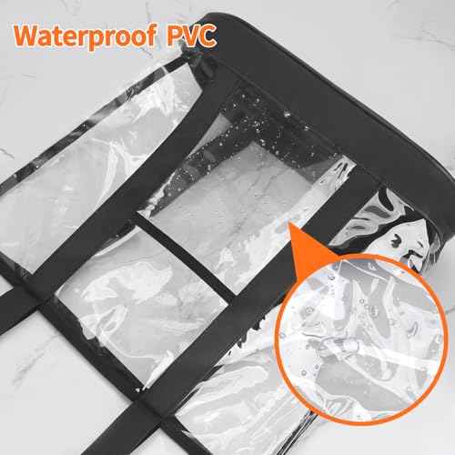 HAOGUAGUA Extra Large Clear Cosmetic Toiletry Makeup Travel Bag, Waterproof Transparent Plastic PVC Tote Shoulder Bag with Handles (BLACK)