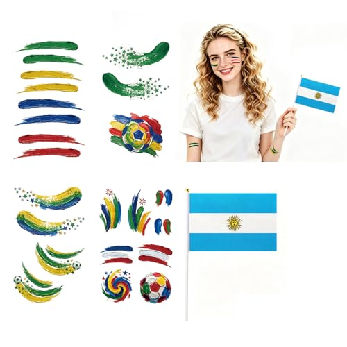 2026 World Cup Face Stickers - Waterproof Argentina Flag Tattoos