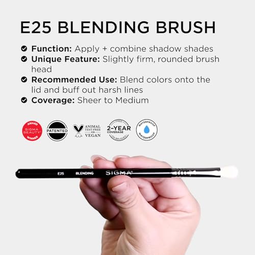Sigma Beauty Professional E25 Eyeshadow Blending Brush ? Professional Eyeshadow Brush for Seamless Eyeshadow Blending, Softens Dramatic Edges & Harsh Lines for a Well Blended Effect (1 Brush)