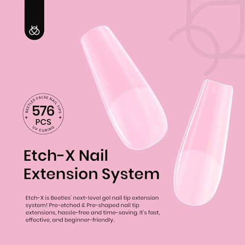 Beetles Gel Nail Tips Medium Coffin A- Coffin M 576PCS - Pre-etched, Strong & Durable Fake Nails for DIY Manicure