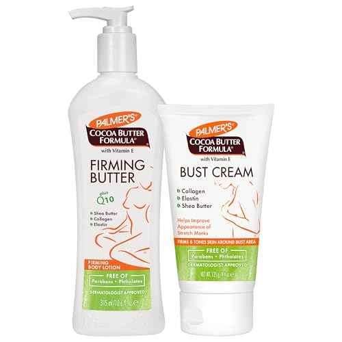 Palmer's Postpartum Skin Care Bundle - Cocoa Butter Set includes Firming Butter Body Lotion (10.6 fl. oz.) and Bust Cream (4.4 oz.), Pregnancy Essentials with Shea Butter, Elastin, Vitamin E & Co Q10