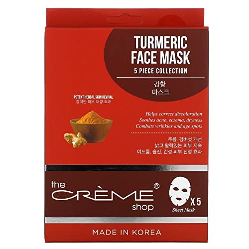 The Crème Shop Natural Essence Face Sheet Mask - Korean Facial Skin Care and Moisturizer - Turmeric for Soothing, Hydrating, Deep Cleansing, Healing, Reduce Redness - Natural Beauty Essence (5 Pack)