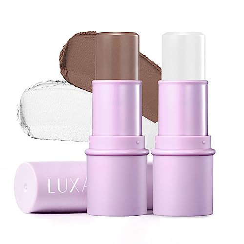 LUXAZA 2Pcs Makeup Stick With Highlighter & Bronzer Moisturizer Illuminator For Face Brightens Hydrates And Contouring Pen Moisture Eyes Lips Cheeks #T Dark