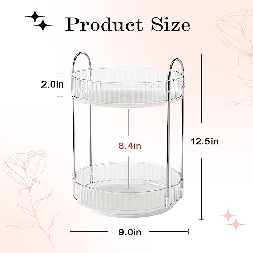 Rotating Makeup Organizer, 360¡Æ Spinning Makeup Storage Holder Rack, Dresser Bathroom Organizer Countertop, Large Capacity Perfume Skincare Lipstick Organizer for Vanity.(2 Tiers, Transparent)