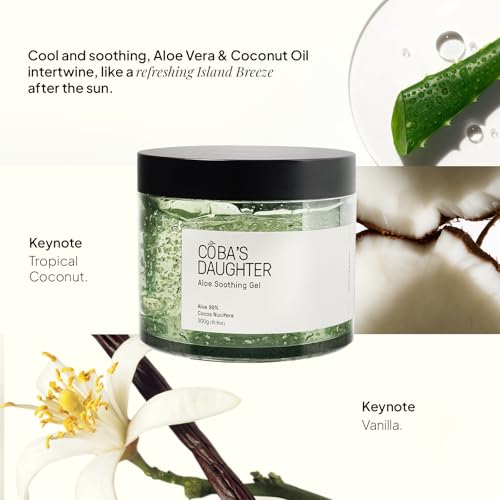 COBA'S DAUGHTER 99% Pure Aloe for Sunburn Relief & After Sun Recovery | Coconut Scented Aloe Vera Gel | Organic Aloe Vera Gel for Face & Body - Hair Hydration & Cooling Lotion (10.6 Oz)