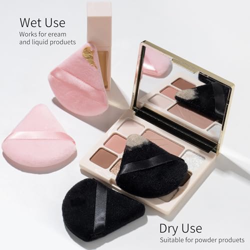 Black and Pink Triangle Makeup Powder Puffs Set - 24 Pcs with Storage Case