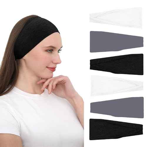 RITOPER Headbands for Women Non Slip, Wide Workout Headband Cotton Black White Head Bands Hair Bands for Women's Hair, Thick Headbands Head Wraps for Fashion, Yoga, Running, Spa Day, Party, Travel