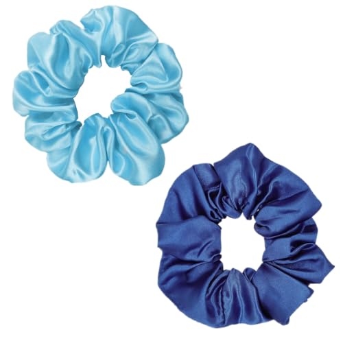 12 Pcs Assorted Blue Satin Silk Hair Scrunchies - 4.5 Inch Ties