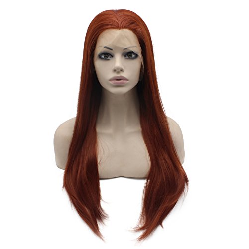 MX angel Long Straight Half Hand Tied Burgundy Red Synthetic Lace Front Wig Natural
