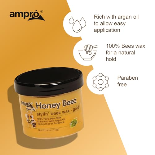 AmPro Pro Styl Beez Wax - Strong Hold Hair Styling Wax with Argan Oil (4 oz)