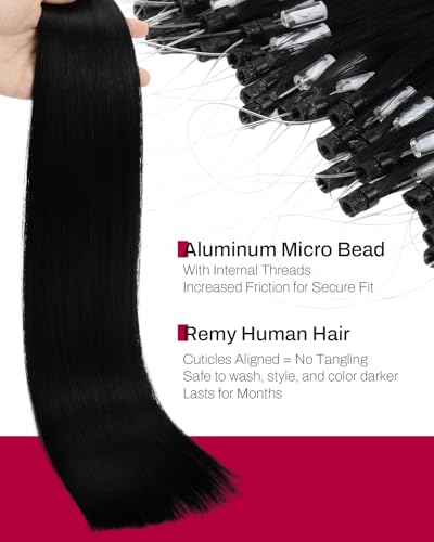 Moresoo Micro Link Hair Extensions Human Hair Jet Black 18 Inch - Variation M-# 1