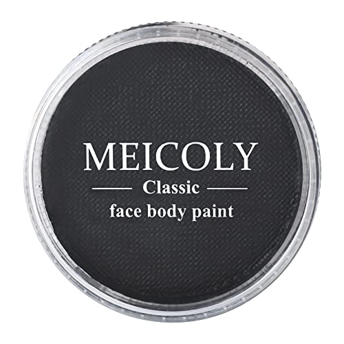 MEICOLY Black Face Body Paint, Classic Water Activated Face Paint for Adults,Pro Water Based Single Cake, Kids & SFX Clown Makeup Halloween Christmas,Black