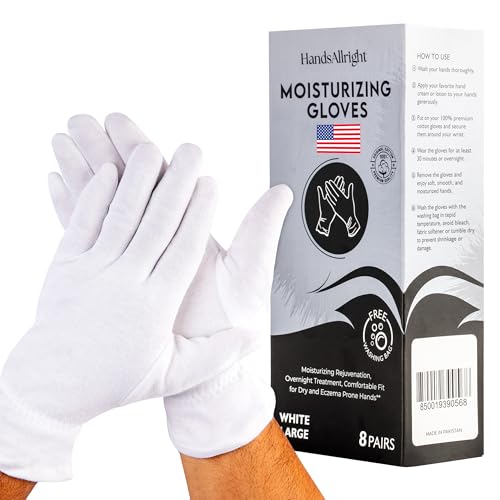 Overnight Moisturizing Cotton Gloves - 8 Pairs for Dry Hands