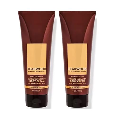 Bath and Body Works Teakwood Men's Collection Ultimate Hydration Ultra Shea Body Cream 8 Oz 2 Pack (Teakwood)