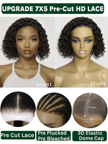 KLAIYI Ombre Brown Curly Bob Wig - Glueless Lace Front 12-Inch