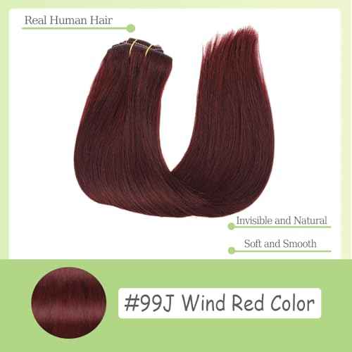 24 Inch #99J Red Clip in Hair Extensions - Real Remy Human Hair, 120g 7pcs, Burgundy Human Hair Extensions Clip ins for Women