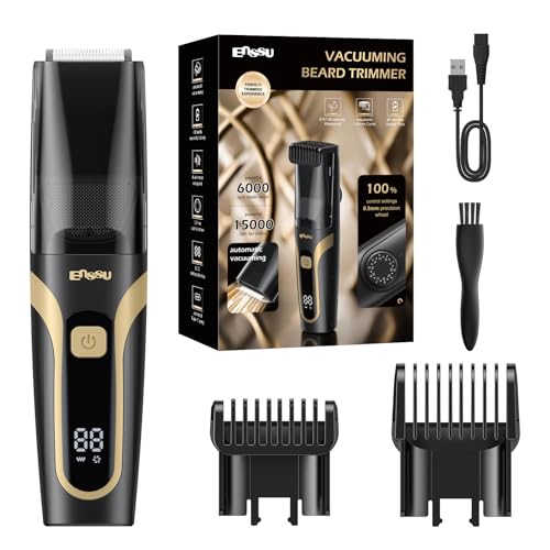 Beard Trimmer for men, Vacuum Mustache Trimmer with Type-C Charging, IPX7 Waterproof Electric Shaver Body Hair Trimmer for Men with LCD Display, Length Adjustable Blade Wheel (1/25"-4/5") (Black)