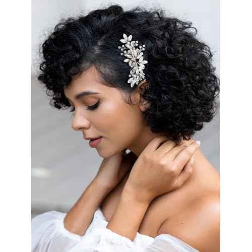 SWEETV Bride Silver Wedding Comb with Crystal Rhinestone Bridal Sparkly Gem Piece for Women and Girls