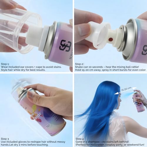 SOVONCARE Blue Temporary Hair Color Spray - 120ML Washable Dye for Kids & Adults