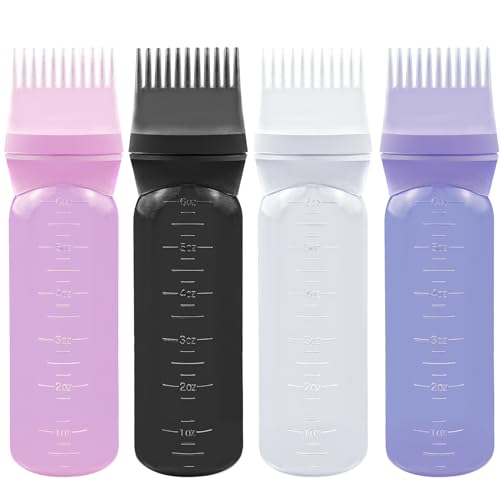ELANE 4 Pack Root Comb Applicator Bottle for Hair Oil & Dye