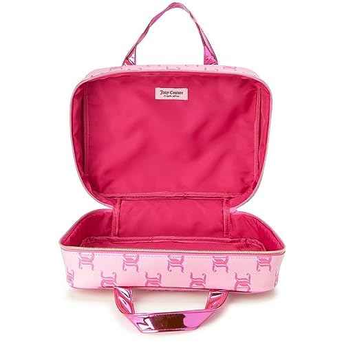 Juicy Couture Pink Makeup Bag Cosmetics Organizer Travel Essentials Weekender Logo Shiny Trim