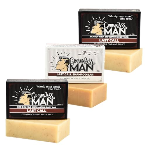 Grown Ass Man Co. Combo Packs - Solid Soap & Shampoo Bars Rich Lather with Natural Oils & Gentle Scrub for Men - Plastic Free & Eco-Friendly, Natural & Organic Deep Clean, 4oz Bars (Last Call 3-Pack)