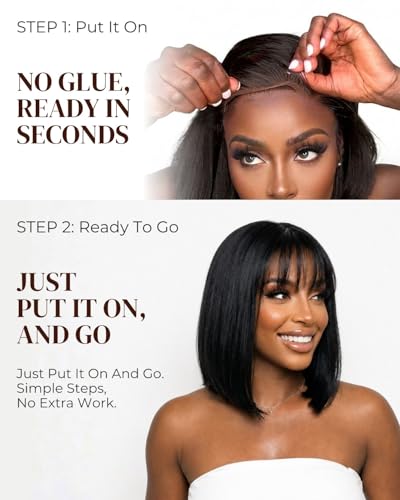 Arabella 10 Inch Natural Color 6x6 Glueless Human Hair Bob Wig with Bangs