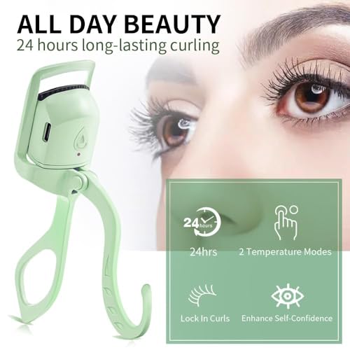 SEGMINISMART Heated Eyelash Curler - Green USB Rechargeable Curl Tool