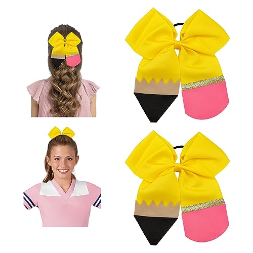 Cheerleader Hair Accessories: Large 8 Inch Ponytail Holder Bows for Girls, Softball Sports and Cheerleading - White Hair Scrunchies, 2 Pcs