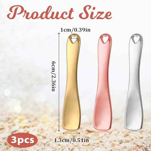3 PCS Mini Metal Makeup Spatula, Reusable Skin Care Cosmetic Spatula Facial Applicator Tool Beauty Spatula Cosmetic Spatula for Face Mask Cream Lotions Moisturizers(Silver Gold Rose Gold)