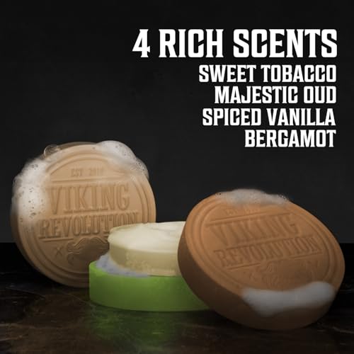 Viking Revolution Shaving Soap for Men 4 Pack Variety Vanilla, Bergamot, Tobacco, Oud (2.5 Oz each) and Shaving Soap 4 Pack Variety Sandalwood, Clary Sage, Cedar, Bay Rum (2.5 Oz each) - Wet Shave