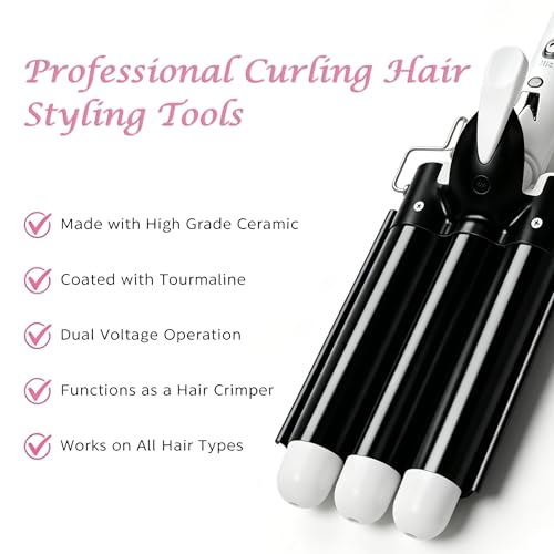 Aleath 3 Barrel Curling Iron Wand - 1 Inch Ceramic Crimper